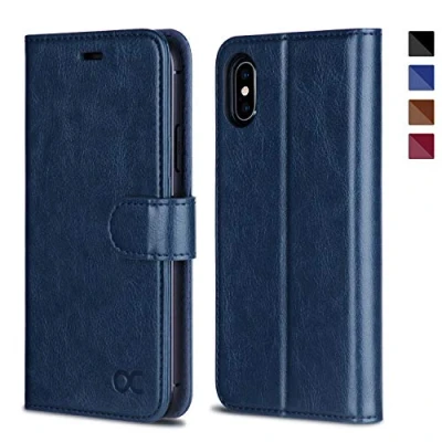 Immagine di OCASE Cover iPhone X, Custodia XS Interno TPU Antiurto Portafoglio, Supporto Stand, Carta Fessura, di Pelle Case Flip per X/XS Garanzia a Vita Blu