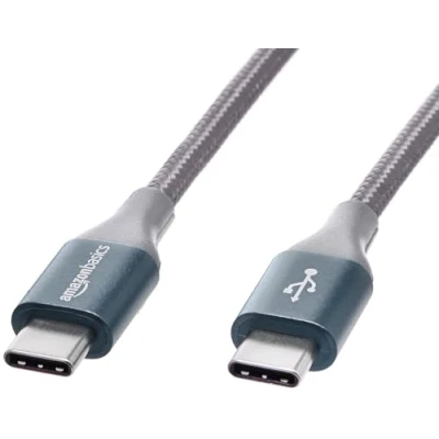 Immagine di Amazon Basics Cavo in nylon intrecciato da USB C a 2.0 ricarica rapida, velocità 480 Mbps,certificazione IF, per Apple iPhone 15, iPad, Samsung Galaxy, tablet, laptop, 3 m, grigio scuro
