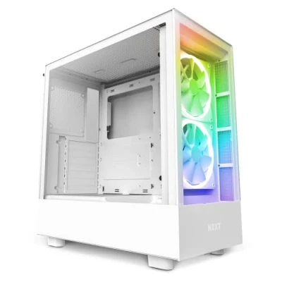 Immagine di NZXT H5 Elite CC H51EW 01 Case ATX compatto Mid Tower Doppio pannello in vetro temperato RGB integrato Predisposto per il raffreddamento ad acqua Bianco