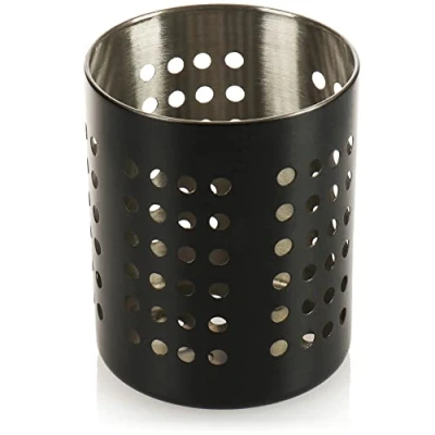 Immagine di com four® scolaposate portautensili da cucina in acciaio inox cestello posate, porta cucchiaio legno metallo tovaglioli moderno portaposate (antracite)