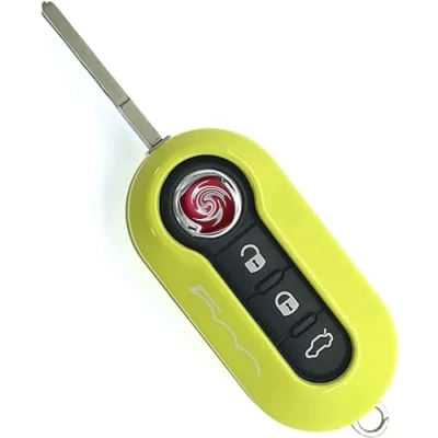 Immagine di Nordecco Custodia per chiave Fiat 500, 500C, 500L, Abarth, Grande Punto, Brava, Panda Stilo, Linea a 3 pulsanti, colore: giallo e bianco