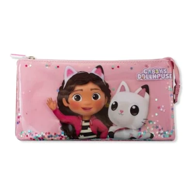 Immagine di Gabby&#039;s Astuccio scolastico per bambini con scomparti multipli e chiusura a zip, rosa, Casa delle bambole di Gabby