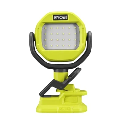 Immagine di Ryobi RLCL18 0 Torcia con Pinza 18V, Batteria Non Inclusa, Luce LED che Emette Fino a 1.000 Lumen, per Fissaggio Bordi o Tubi 38mm, Direzione Regolabile, 2 Impostazioni di Luminosità