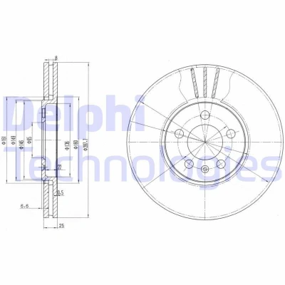 Immagine di DELPHI BG2729 Disco freno 288 25 5 ventilato Oleato non trattato senza cuscinetto ruota, anello sensore ABS AUDI: A4 B6 Avant, B7 Sedan