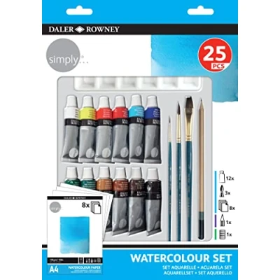 Immagine di Daler Rowney Simply Set Acquerello 25 tubi con accessori