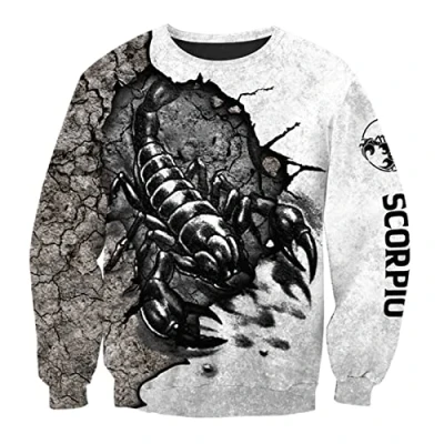 Immagine di Uomini Casual Stampa 3D Nero Felpe Con Cappuccio Scorpione Tatuaggio Uomo Pullover Felpa Hip Hop Giacca Unisex Streetwear, Felpe, M