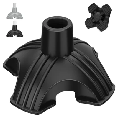 Immagine di YF Puntale in Gomma, 3/4&quot; Base Quadrupla Autoportante Robusta per Bastone da Passeggio, Gomma Antiscivolo a Quattro Punti Stabile Pieghevole, Nero