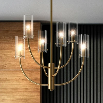 Immagine di MAYTONI DECORATIVE LIGHTING Neoclassico Lampadario Pendente a Sospensione da Soffitto, Serie Arco, 6 luci, color Ottone, Metallo, Paralumi in Vetro, Altezza Regolabile, per X G9 (40W) non incl.
