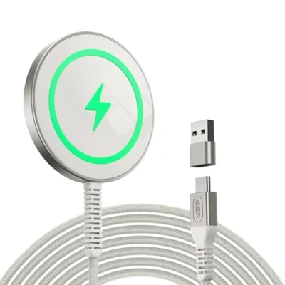 Immagine di ESR HaloLock Caricatore Wireless Magnetico, Compatibile con Serie iPhone 16/15/14/13/12, Airpods 4, MagSafe aggancio Magnetico Resistente, 1 Pezzi, Titanio
