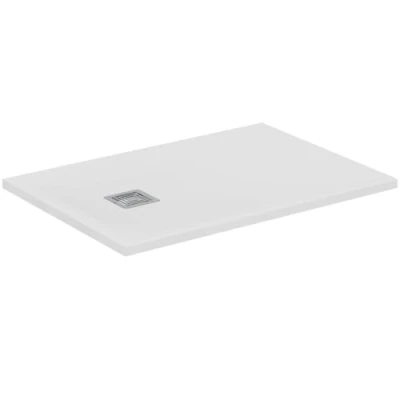 Immagine di Ideal Standard Ultra Flat S+, Piatto doccia rettangolare ultrasottile in resina effetto pietra, 100x70cm, Solid, Scarico lato corto, Bianco