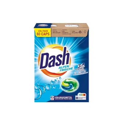 Immagine di Dash® Alpen Fresh 3 in 1 Caps XXL Confezione risparmio I 60 lavaggi per bucato bianco Formula freschezza, purezza e pulizia 1,59 kg