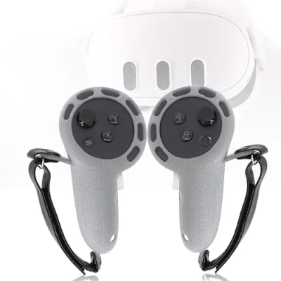 Immagine di copertura per manopole controller compatibile con accessori Meta/Oculus Quest 3S/Quest 3, protettiva in silicone cinghie nocche (grigio, 1 paio)