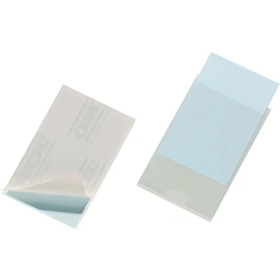 Immagine di Durable 827919 Pocketfix, Tasca Adesiva, Apertura Lato Corto, Inserti Inclusi, 100 Pezzi, 94 x 63 mm, Trasparente