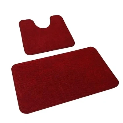 Immagine di Rururug set di tappetini da bagno in microfibra lavabile, 2 antiscivolo per e WC, tappeto rosso 50 x 80 cm+50 40 cm