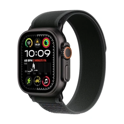 Immagine di Apple Watch Ultra 2 GPS + Cellular 49 mm Sportwatch con robusta cassa in titanio Nero e Trail Loop S/M. Fitness tracker, di precisione, tanta autonomia, luminoso display Retina