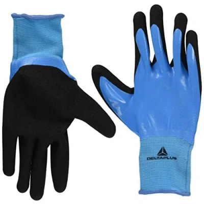 Immagine di Delta Plus VV636BL10 Guanti in poliammide, rivestimento nitrile, palmo rivestito schiuma di confezione da 2 pezzi 1 paio, colore: Blu/Nero