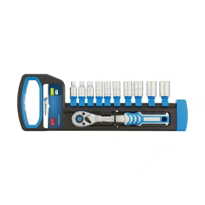 Immagine di Hogert Technik HT1R334 Set bussole 11 Esagonale Acciaio al cromo vanadio 1/4 con funzionalità cricco Quadrato