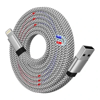 Immagine di Magtame Cavo Phone 1.5M Magnetico di Ricarica Light ning USB A Piatto Certificato MFi, Arrotolabile Caricabatterie Rapido in Nylon per 14 13 Pro Max 12 11 XR XS X 8 Plus SE
