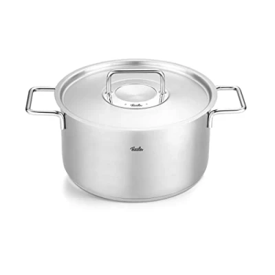 Immagine di Fissler Pure Collection Pentola in acciaio inox (diametro 24 cm, 5,7 L) con coperchio metallo, scala graduata interna, compatibile induzione