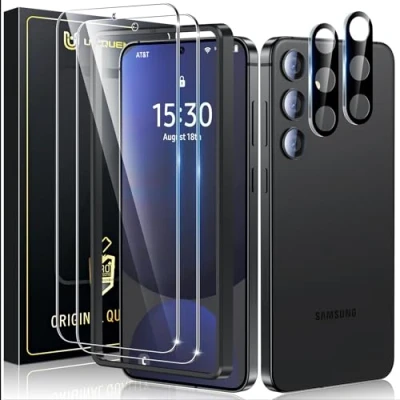 Immagine di UniqueMe 4 Pezzi Pellicola Protettiva per Samsung Galaxy S24 FE, 2 Vetro Temperato FE e Protezione Fotocamera, Durezza 9H,Resistente ai Graffi, Bubble Proof