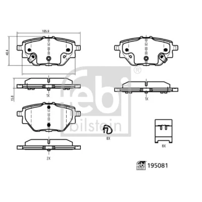Immagine di FEBI BILSTEIN 195081 Kit pastiglie freno Assale posteriore con segnalatore acustico usura lamierino anticigolío