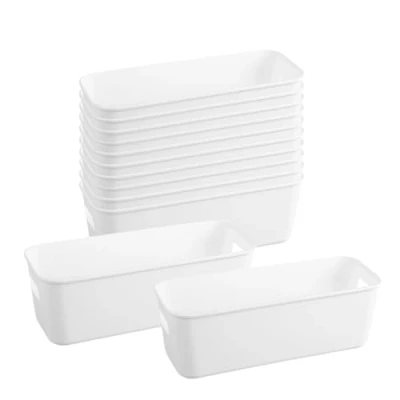 Immagine di Scatole Portaoggetti in Plastica Bianco 12 Pezzi Cestino Piccole con Manici Cestini da Scaffale Contenitori senza Coperchio per Cucina, Bagno,Scaffale,Cassetti