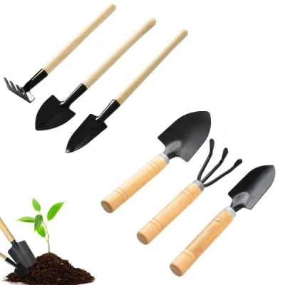 Immagine di Set di attrezzi da giardino, 6 pezzi, mini paletta manico in legno, pala manuali per bonsai, pianta fiori vaso