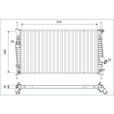 Immagine di VALEO 701165 Radiatore motore Alluminio 368 670 26 con regolatore refrigerante Alette di raffreddamento saldate FORD: Transit Mk5 Bus