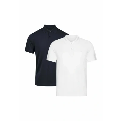 Immagine di DANISH ENDURANCE Polo Uomo Manica Corta in Cotone Biologico Premium, Maglietta Sportiva, Casual, 1 o 2 Paia Multicolore (1x Bianco, 1x Blu Marino) L