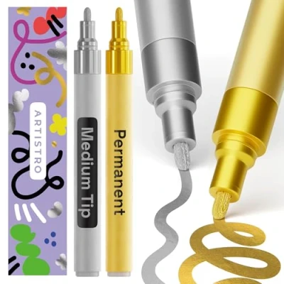 Immagine di Artistro Set di 2 pennarelli a base olio, misura media, colore: argento+oro