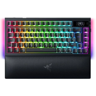 Immagine di Razer BlackWidow V4 Pro 75% Tastiera da gioco wireless sostituibile a caldo Display OLED (ghiera dei comandi, 4K Hz e connettività Bluetooth, poggiapolsi magnetico) Layout US ISO Nero