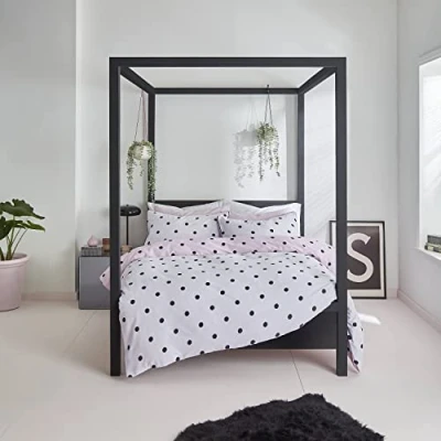 Immagine di Sassy B Set copripiumino per letto king size, motivo a pois, colore: nero/bianco