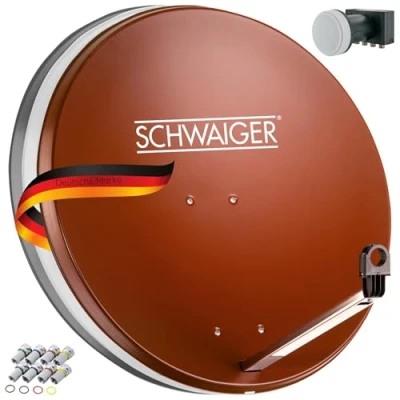 Immagine di SCHWAIGER 524 Sistema SAT set satellitare Parabola Quad LNB digitale 8x F plug 7mm Antenna in alluminio completo Mattone rosso 75 x 85cm