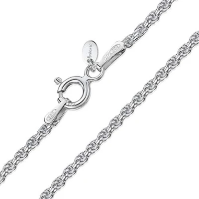 Immagine di Amberta® Gioielli Collanina Catenina Argento Sterling 925 Modello Corda Larghezza 1.5 mm Lunghezza: 40 45 50 55 60 cm (45cm)