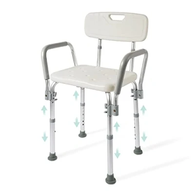 Immagine di EMKE Sedia da doccia con braccioli e schienale, regolabile in altezza, fino a 135 kg, colore: bianco