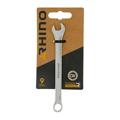 Immagine di RHINO 2012 Set di serraggio, anello e chiave a forcella combinati, diametro 9 mm, alta qualità, realizzato in acciaio (cromo vanadio colore