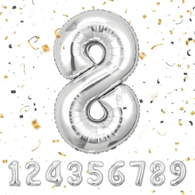 Immagine di Palloncini Compleanno 8 Anni Argento 101 CM Palloncino Numero Decorazioni Vola con l’Elio
