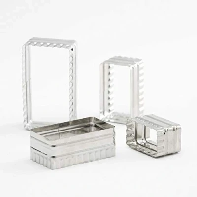 Immagine di thermohauser 8300032188 Set di formine per biscotti in acciaio INOX, forma rettangolare, bordo ondulato, 6,4 x 3,7 11,4 6,7 cm, scatola latta