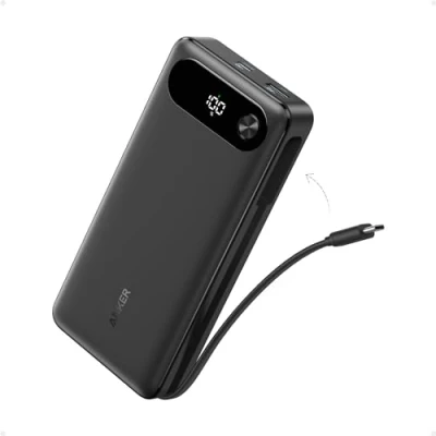 Immagine di Anker Power Bank, Caricabatterie Portatile da 20.000 mAh, con Cavo USB C Integrato, Batteria a Ricarica Rapida 87 W, 2 e 1 A, per MacBook, iPhone 16/15 serie, Samsung, Switch, Altro Ancora