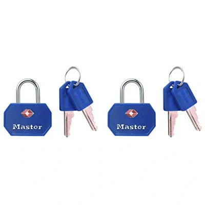 Immagine di Master Lock 4681EURTBLR Confezione da 2 Lucchetto per bagagli in alluminio approvato dalla TSA, Blu o Rosso, 4 x 3 2.2 cm