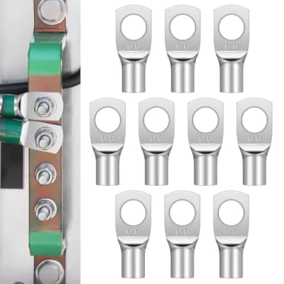 Immagine di 10 Capicorda elettrici M6 6 mm²,Capicorda Tubolare SC non isolati,Capicorda a crimpare per cavo batteria automotive