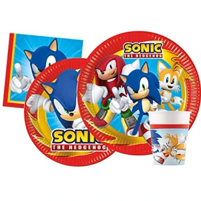 Immagine di Ciao Kit Party Tavola Licensed Characters per 8/24 (Piatti Carta, Bicchieri, tovaglioli) Sonic, 8 persone, AZ035