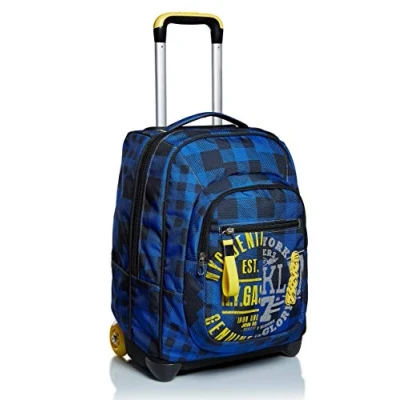 Immagine di Seven Trolley Scuola, Blu, Check, 2 in 1, Doppio Uso, Zaino Con Carrello Fisso e Crossover System, Viaggio Tempo Libero, Bambino Ragazzo