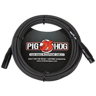 Immagine di Pig Hog PHM10BKW Cavo per microfono XLR ad alte prestazioni in tessuto nero/bianco, 3,5 m