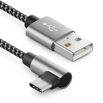 Immagine di deleyCON 2m Cavo USB a C Spina Angolata 90 di Ricarica per iPhone 15 16 Pro Max Samsung S24 S23 S22 Pixel iPad MacBook Air Tablets Switch PS5