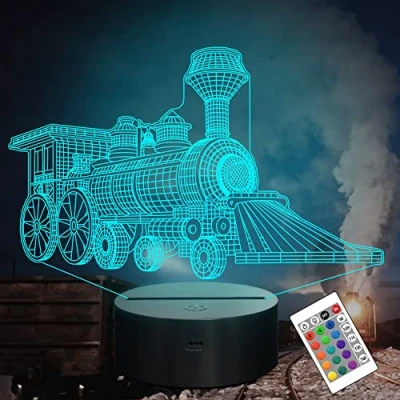 Immagine di Attivolife Lampada 3D del treno, Illusione Ologramma Luce notturna con telecomando timer 16 colori che cambiano, Decorazioni per la cameretta dei bambini Novità Regalo di Natale il compleanno