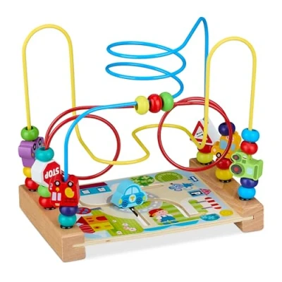Immagine di Relaxdays Gioco in Legno per Bambini, Labirinto Cubo Muliattività Bimbi 3 Anni, Motricità Neonato, Macchinine, Colorato, 21 x 22,5 14,5 cm