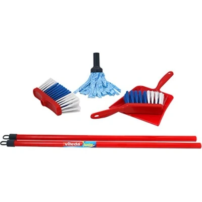 Immagine di Theo Klein 6706 set mocio Vileda, Con mocio, scopa e di pulizia, Nel popolare design Dimensioni 22,5 cm x 15 61 cm, Giocattolo per bambini a partire dai 3 anni età