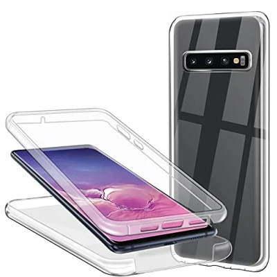 Immagine di Cover per Samsung Galaxy S10 a 360 gradi di protezione, trasparente morbida sottile custodia in silicone TPU anteriore e PC posteriore anti graffio antiurto Full Body