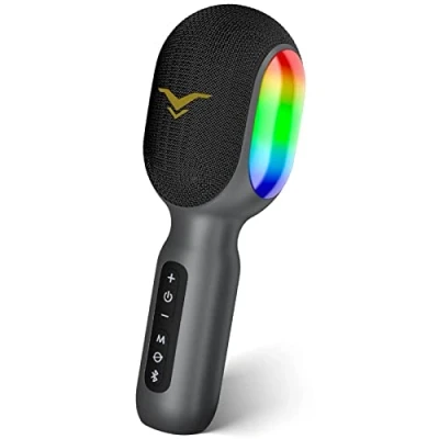 Immagine di Microfono karaoke, LED wireless Bluetooth, portatile per bambini con registrazione di musica, modalità accompagnamento, dispositivo compatibile iOS Android FM in auto